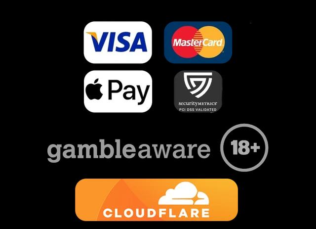 rev-comps trust-badges — accepted payment methods, GambleAware, 18+ and Cloudflare